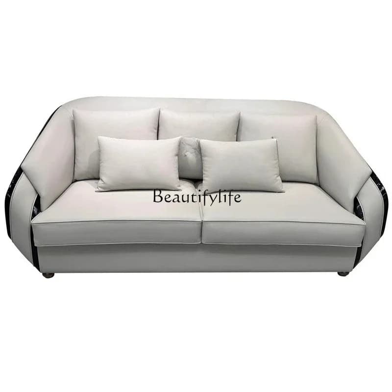 pg55Light Luxury Italian Style Genuine Leather Sofa Set Villa High-End Living Room Furniture Simple Hong Kong Style