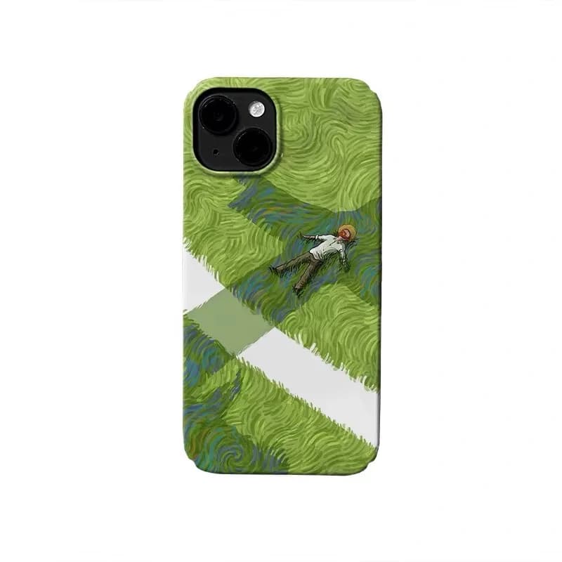 Green Lawn Resting Boy Phone Case for IPHONE 17 Air 16E 15 PROMAX 14 Plus 13 12 MINI 11 PRO 16Plus XR XS MAX Acrylic Phone Cover