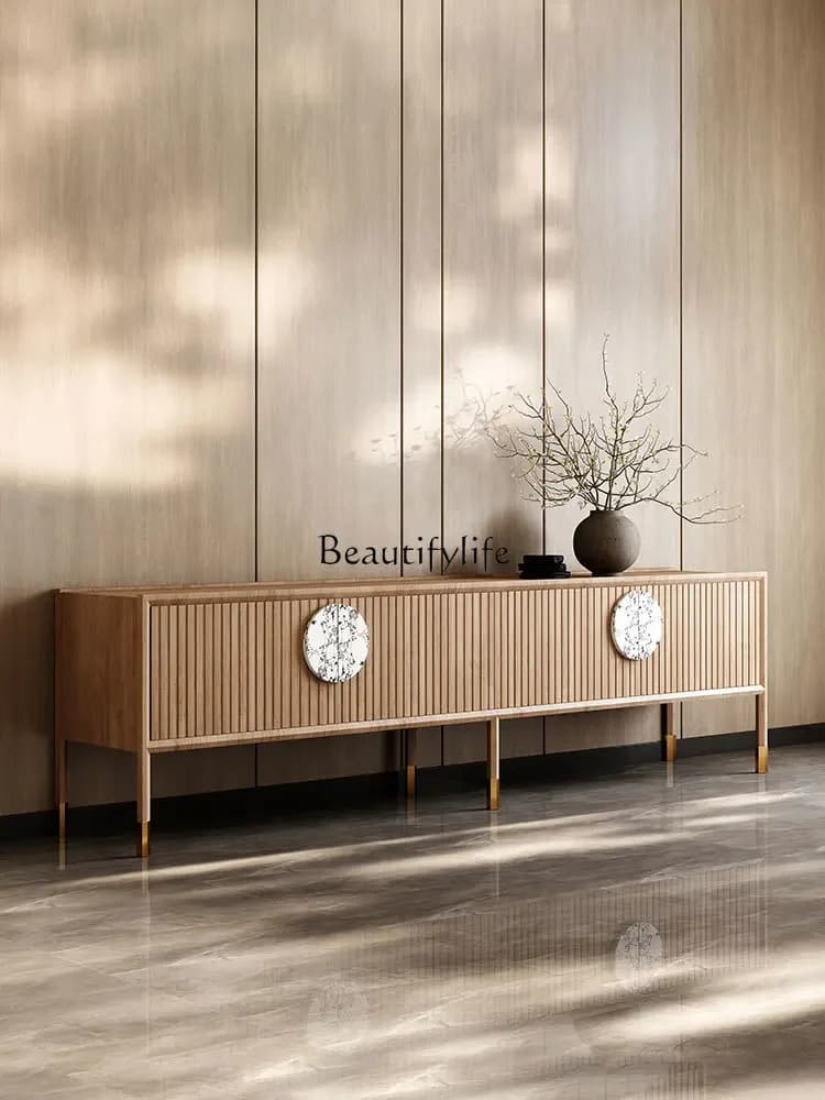 01Medieval solid wood TV cabinet simple wall storage cabinet