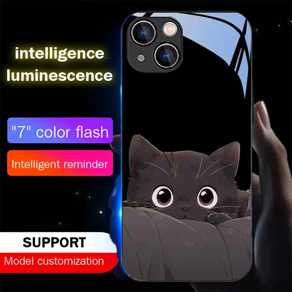 Cute Black Cat LED Light Up Phone Case Glowing Back Cover For Samsung S25 S24 S23 S22 S21 S20 FE Note 10 20 Plus Ultra A54 A14