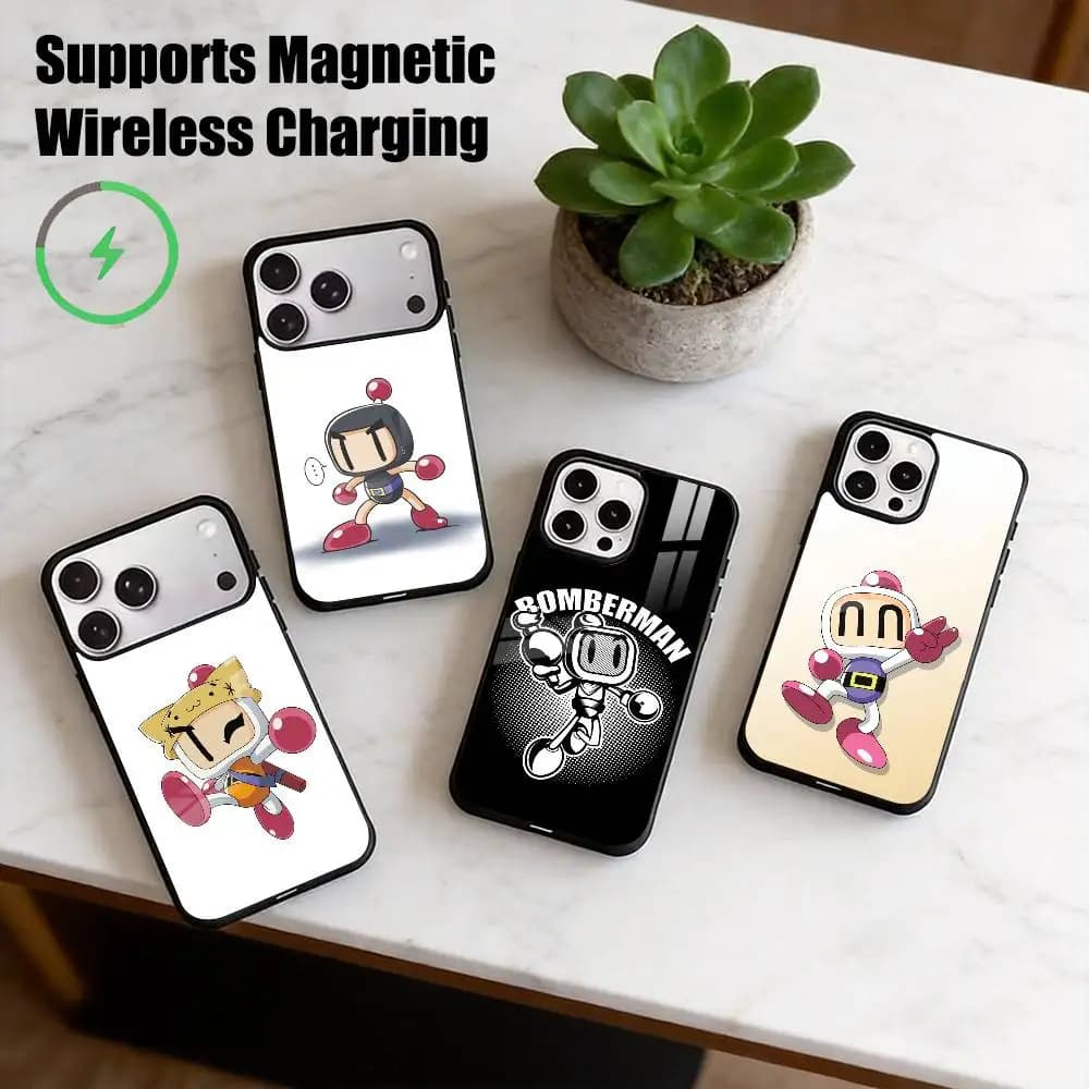 Black White B-Bomberman  Phone Case For iPhone17,16,15,14,13,12,11 Plus,Pro Allows magnetic wireless charging Gift