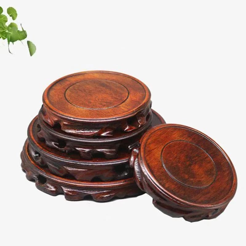 Wooden Pedestal Display Stand，Round Pedestal Base Carving Handicraft, Decorative Base for Bonsai Statue Tea Set Teapot Ornaments