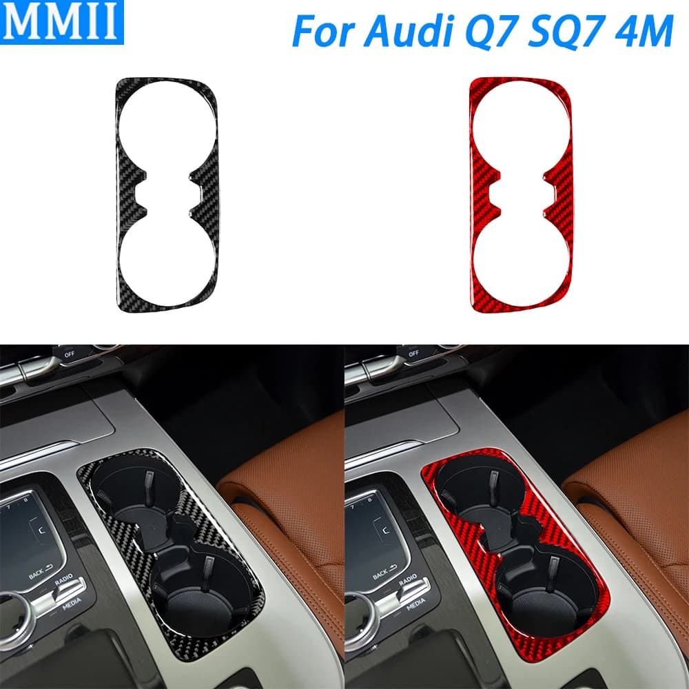 For Audi Q7 SQ7 4M 2016-2019 Accessories Carbon Fiber Gear Shift Water Cup Holder Panel Decorative Cover Car Interior Sticker