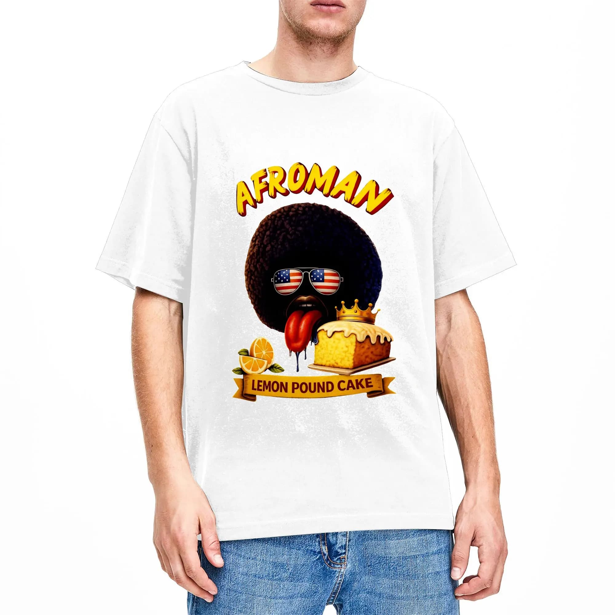 Lemon Pound Cake Afroman Cotton T-Shirt For Mens Beach  Vintage T Shirts Crewneck Novelty Tee Shirt Oversized Hot Sale Tops