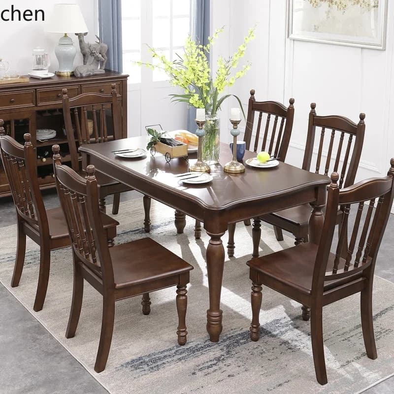 YFY  rural all-solid wood dining table pure walnut rectangular six-person four-person small apartment household