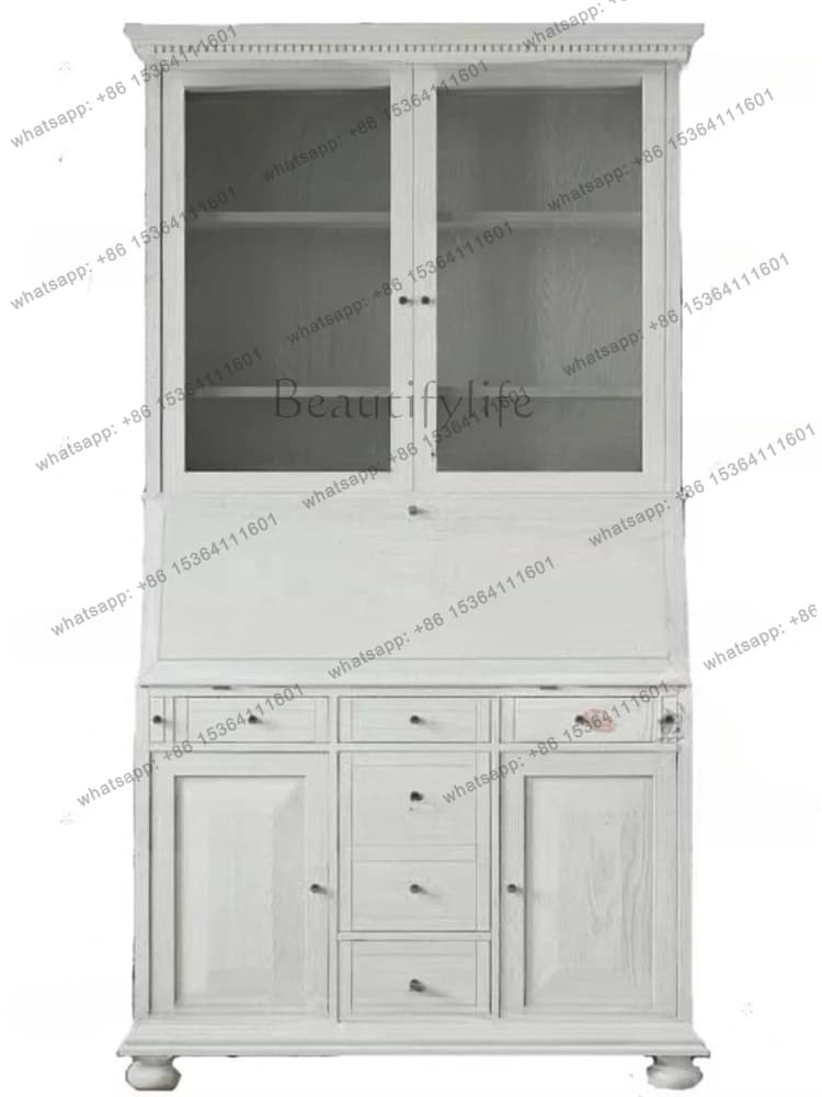 American solid wood one-piece desk chest one-piece French retro flip secretary cabinet