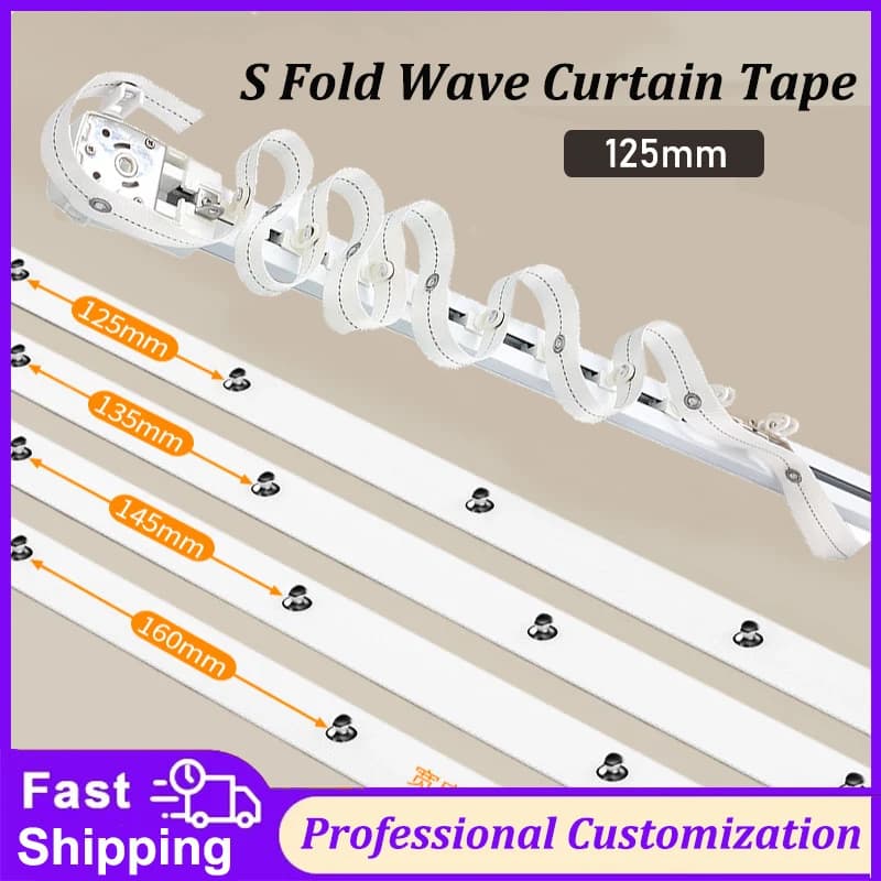125mm Distance S Fold Snake Wave Curtain Tape 30mm Width,High-Strength Ribbon For S Wave Curtain Rails,Maunal Rails,Electric Rod