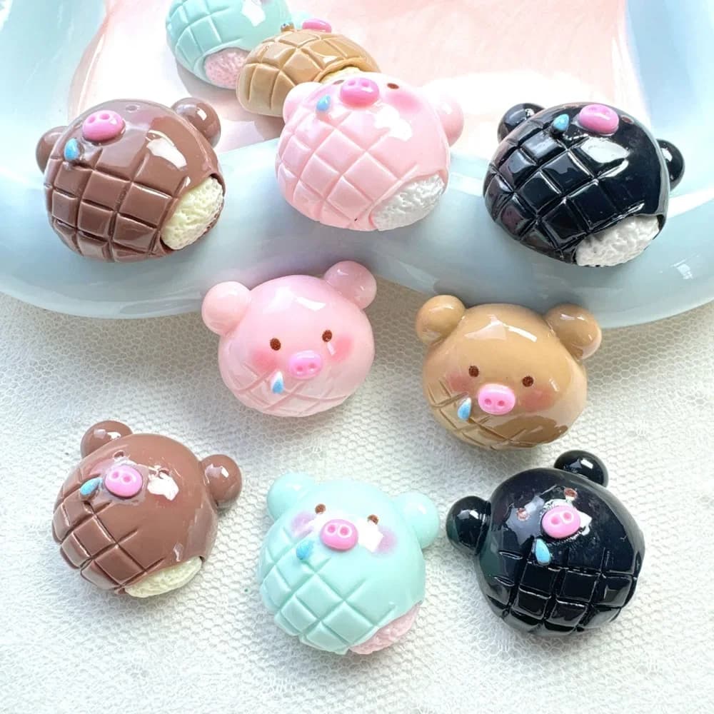 Kawaii Mini Resin Pig Puff Miniature Resin Flatback Cabochon DIY Jewelry Making Dollhouse Desk Phone Case Decoration Accessories