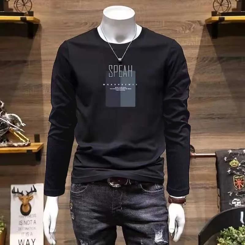 Fashion O-Neck Casual Long Sleeve Printed Letter T-Shirt Men's Clothing Autumn Winter Loose All-match Tops Korean Tee Shirt