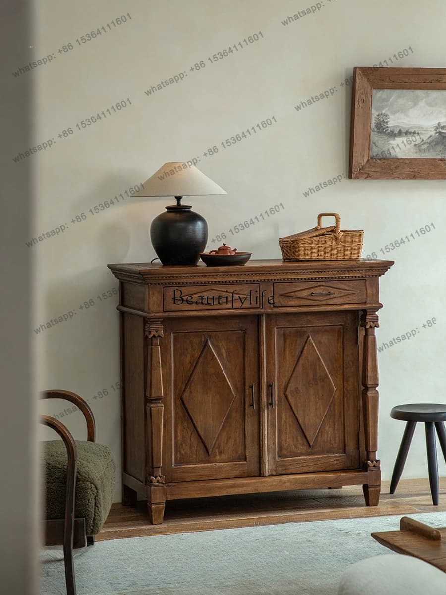 yj58 Retro style teak all solid wood dining side cabinet living room entrance storage cabinet