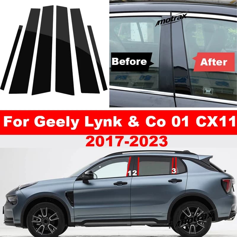 6PCS Polished Pillar Posts Fit for Geely Lynk & Co 01 CX11 2017-2023 Window Trim Cover BC Column Sticker Accessories