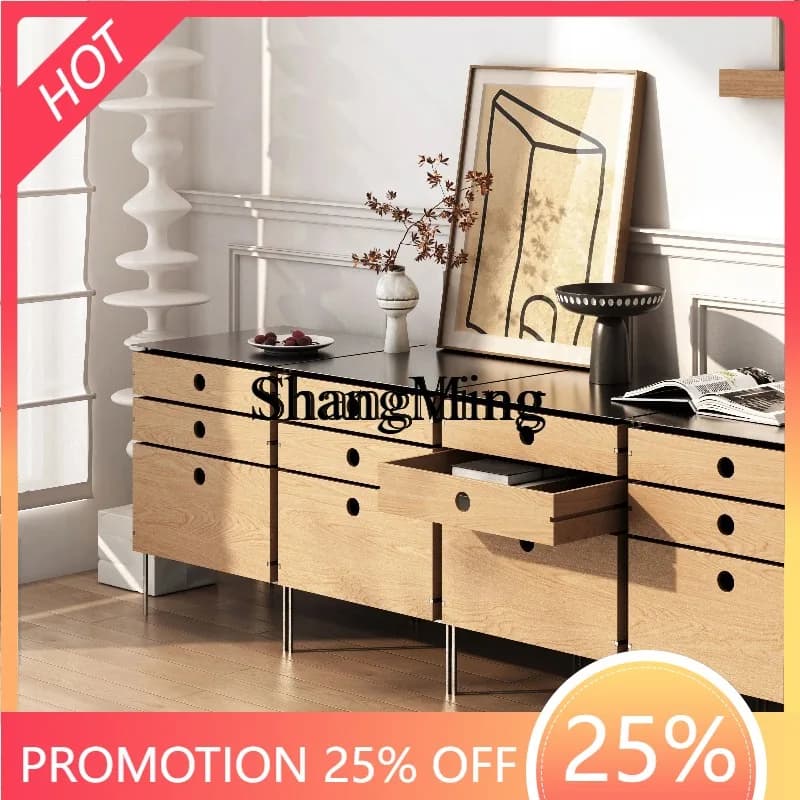 CL small apartment bedroom bedside storage cabinet stainless steel solid wood storage medieval floor chest