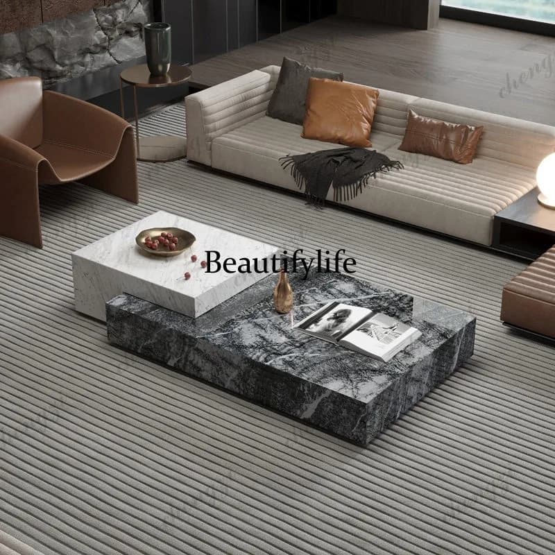 Living room coffee table, marble, high-end Italian light luxury, high-end extendable natural luxury stone coffee table