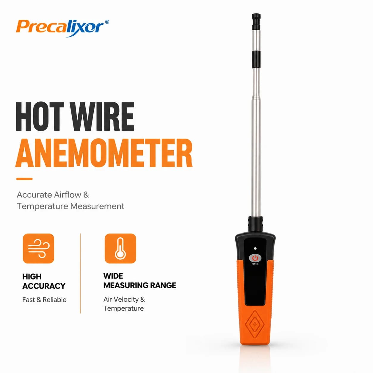Hot Wire Anemometer CFM/CMM Air Flow Meter, Handheld HVAC Wind Speed Gauge with Bluetooth APP, Data Logger Retractable Probe