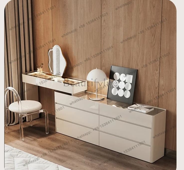 Tailstock Dresser Chest of Drawers Integrated Ultra-Thin Storage Bedroom Extremely Narrow Toilet Cabinet Cream 30cm Makeup Table