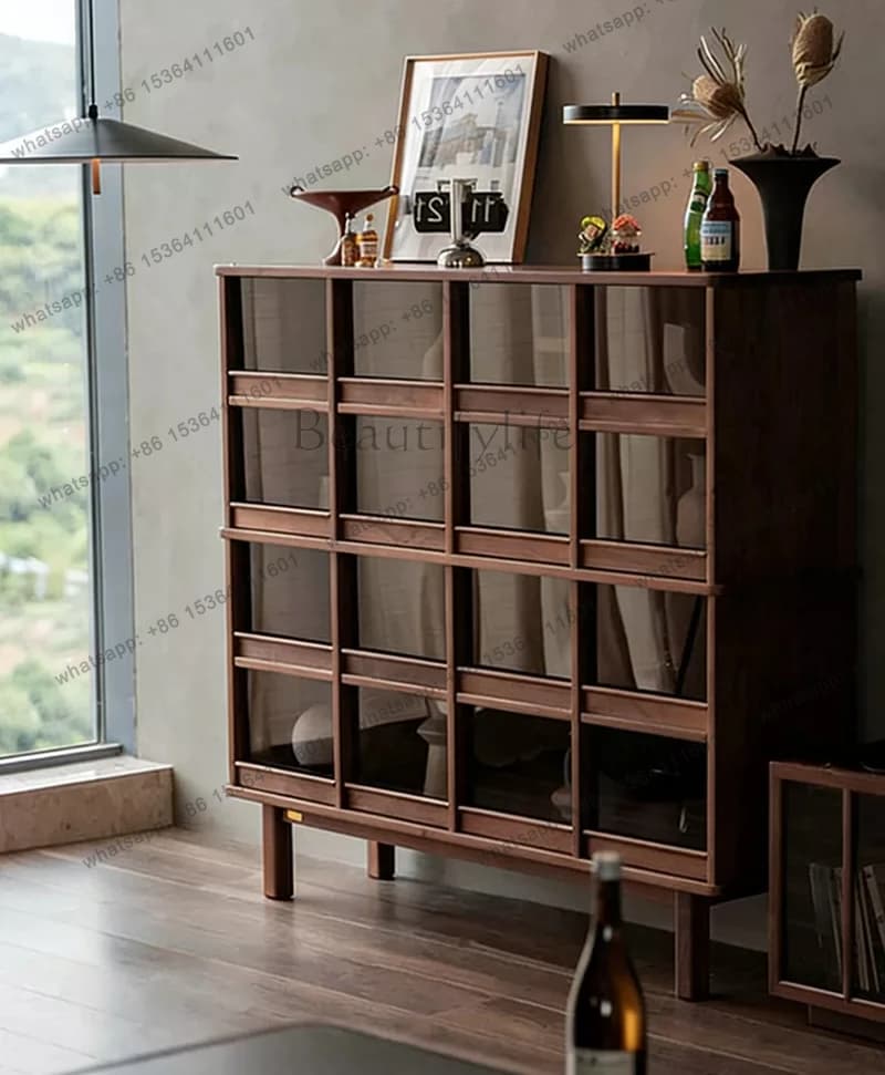 North American black walnut new Chinese solid wood display ornament lattice storage cabinet
