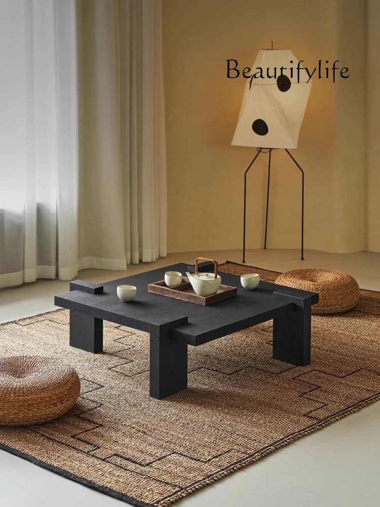 Pure solid wood square Japanese-style solid wood log living room household small apartment designer coffee table table