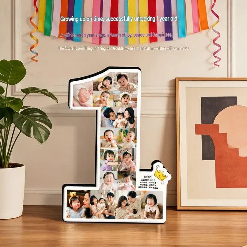 Personalized Number Picture Frame HD Custom Photo Collage Tabletop Plaque Family Memory Keepsake Baby Birthday Anniversary Gift
