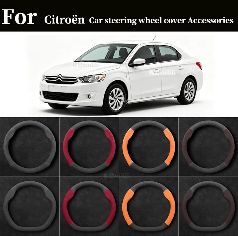 Car Suede AntiSlip Steering Wheel Cover For Citroen C1 C2 C3 C4 C5 C6 C4L Berlingo Picasso Aircross Sega Elysee 38cm 2026 Auto