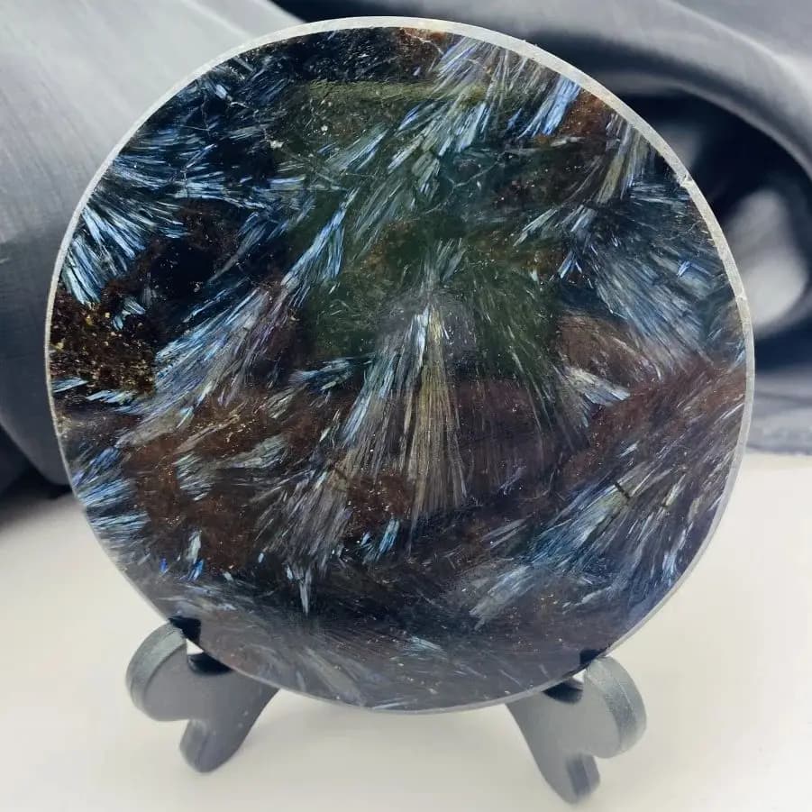 Natural Crystal Astrophyllite Stone Slice   Blue Flash Circle Disk Round Plate Scrying Mirror Energy Crafts Witchcraft Decor