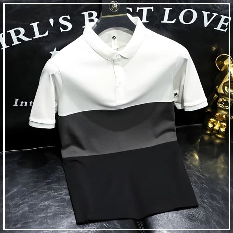 2024 New Summer Fashionable Business Casual Minimalist Loose Oversized Lapel Color Blocking Versatile Short Sleeved POLO Shirt