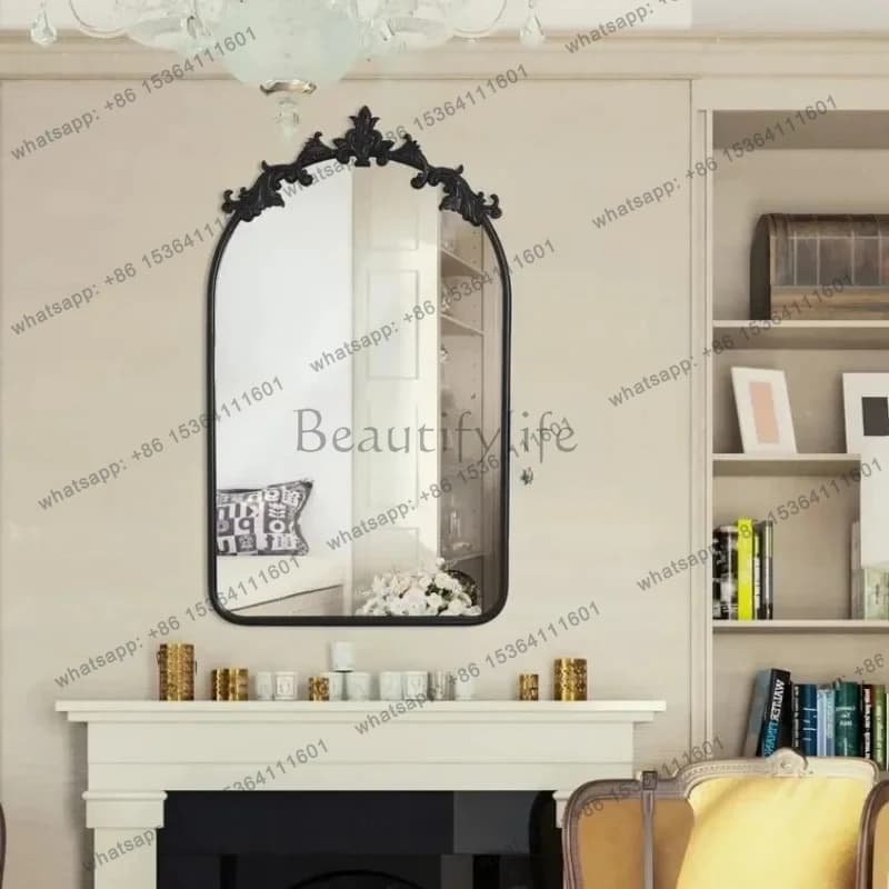 French retro arched bathroom mirror carved wall-mounted wall-mounted decorative mirror bedroom vanity table dressing mirror