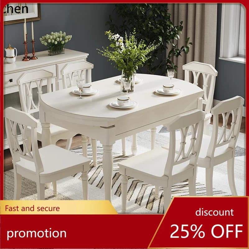 ZML Solid Wood Extendable Round Dining Table and Chair Set for Home Restaurant Small Apartment Round Dining Table