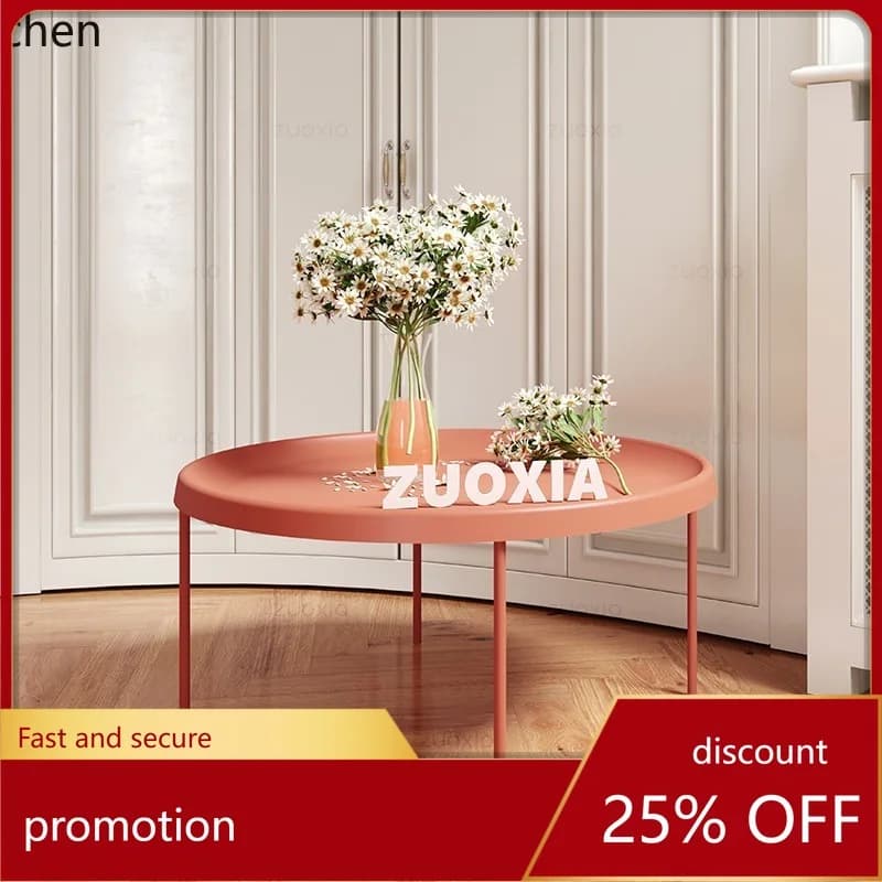 CZ Living Room Iron Art Coffee Table Small Apartment Round Table Modern Simple Creative Side Table Set