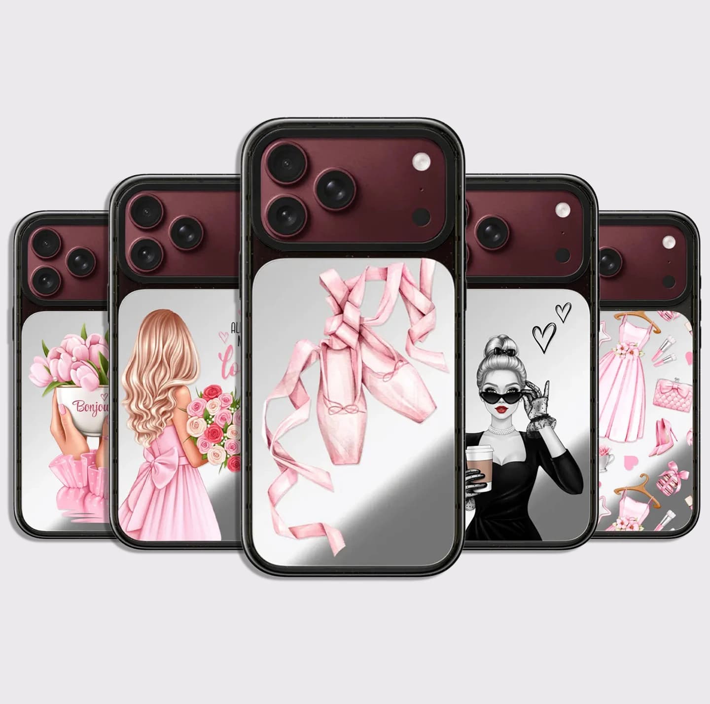 Pink Rose Dress Pattern Glaze / Mirror Surface Impact Black Border Magnetic Case: Compatible with IPhone 18 17 Pro Max 18Pro