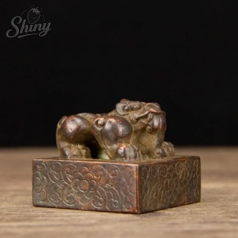 Antique Collection Pure Copper Seal Ornaments Pixiu Auspicious Beast Copper Jade Seal Large Seal Feng Shui Collection