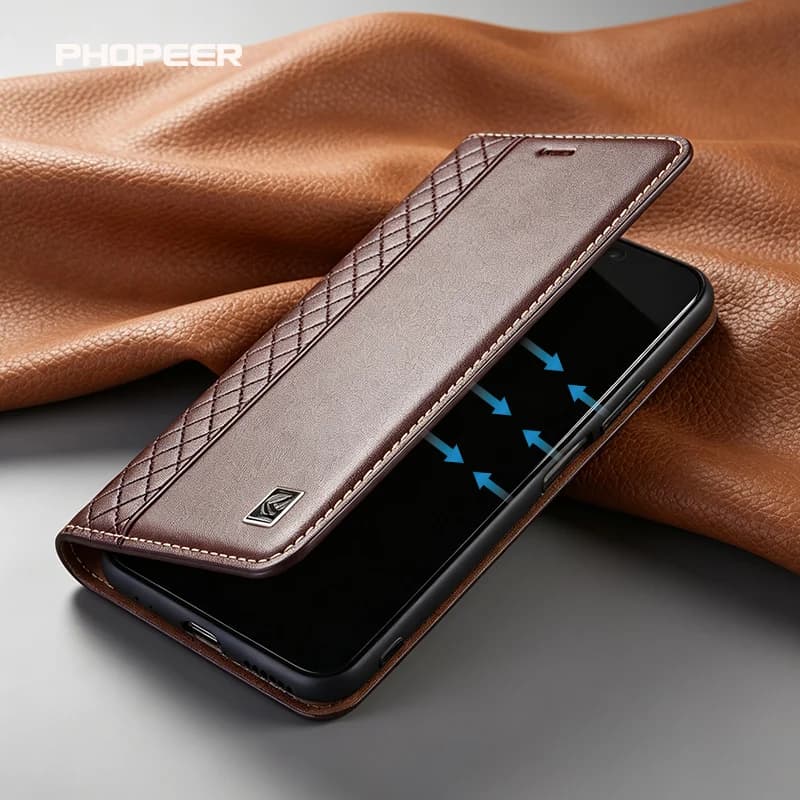 Luxury Genuine Leather Phone Case for Tecno Infinix Hot Series - Napa Pattern Inner Grid with Hot 60 50 40 30 20 iS Pay pro Plus