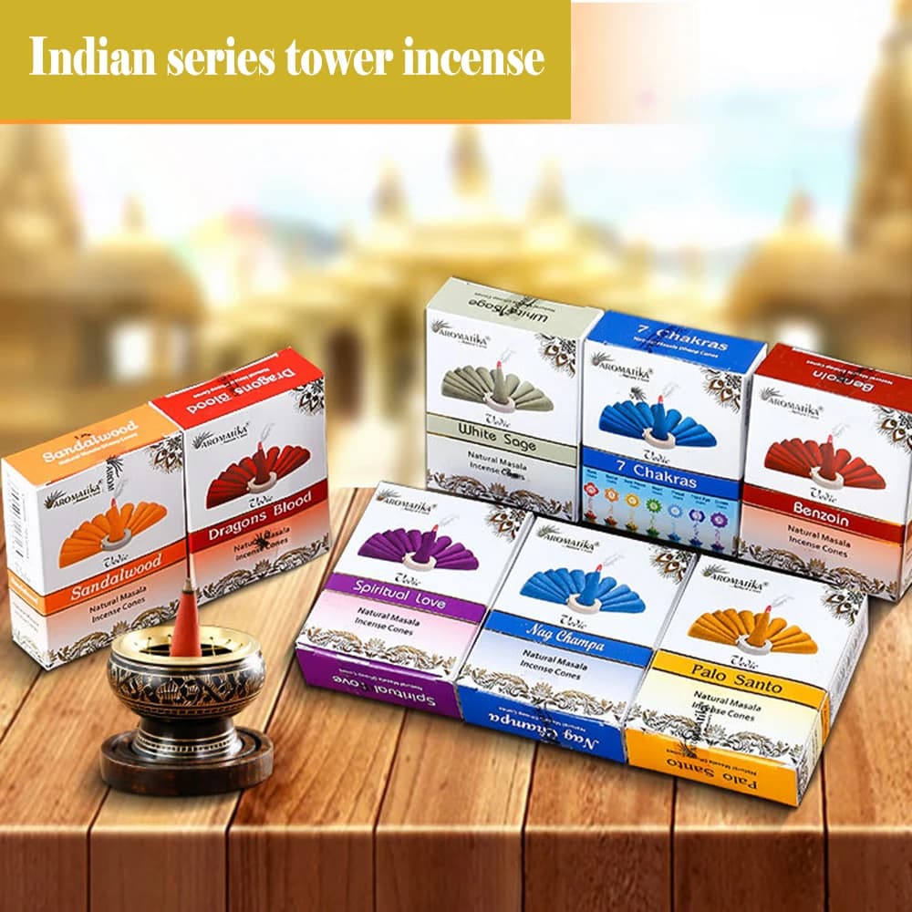 Indian Tower Incense, Handmade Natural Herbal Incense, Dragon Blood, White Sage, Cone Incense Refreshing, meditation, Small Box