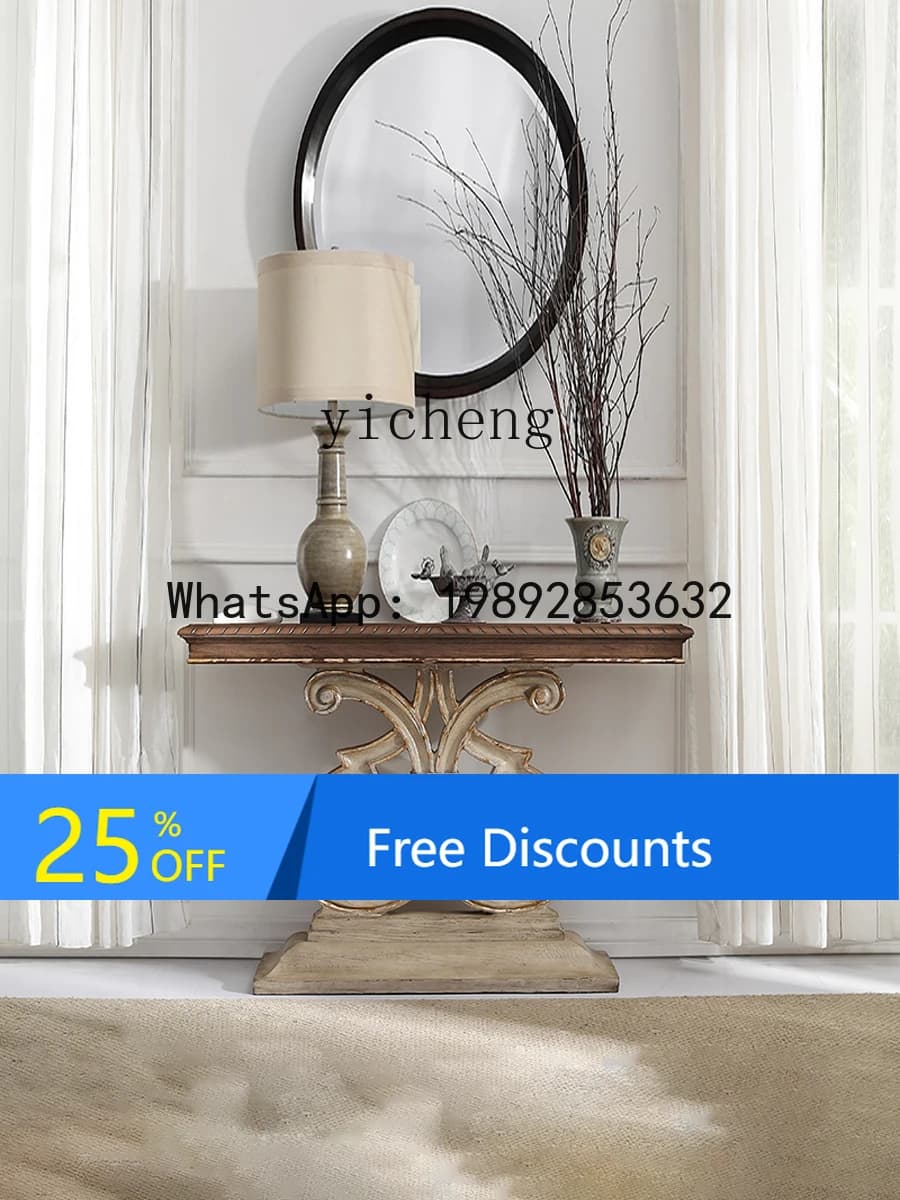 LYY ZYA Solid Wood Entryway Table Wall-Mounted Entryway Living Room Storage Table New Classical Carved Vintage Furniture