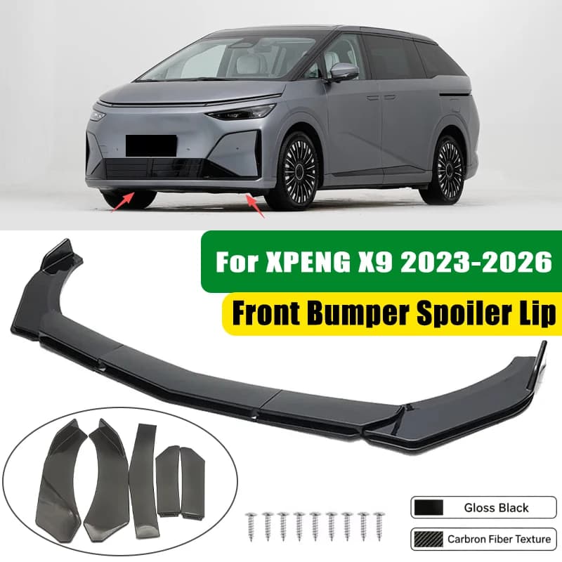 For XPENG X9 2023-2026 5Pcs ABS Car Front Bumper Lip Spoiler Splitter Body Kit Canard Tuning Accessories
