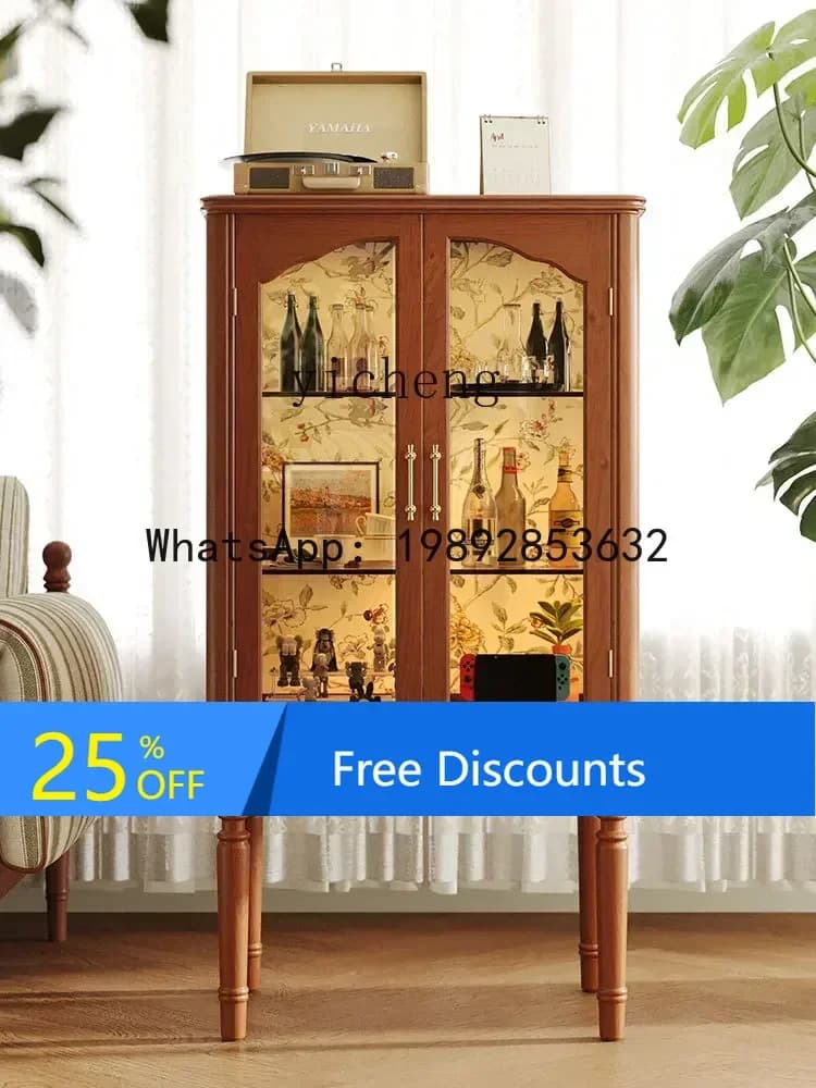 LYY Retro Living Room Solid Wood Side Cabinet Entrance Cabinet Small Apartment Locker Storage Cabinet