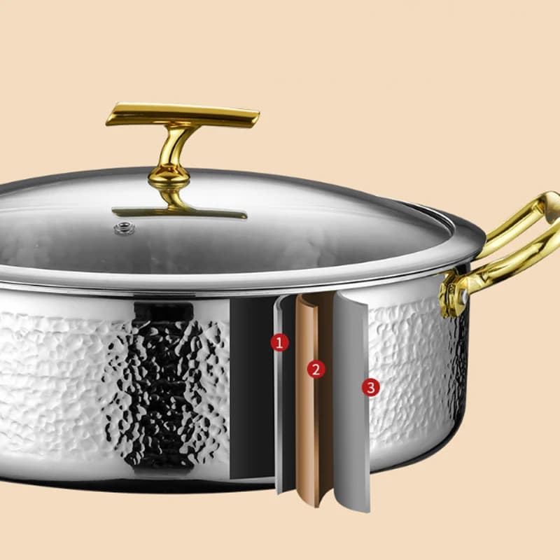 Stainless steel hot pot warm set glass cover retro