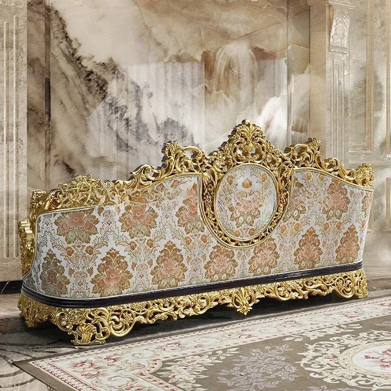 -solid Wood Carving Flower Sofa Living Room Imported Fabric Villa High-end Sofa SetN20