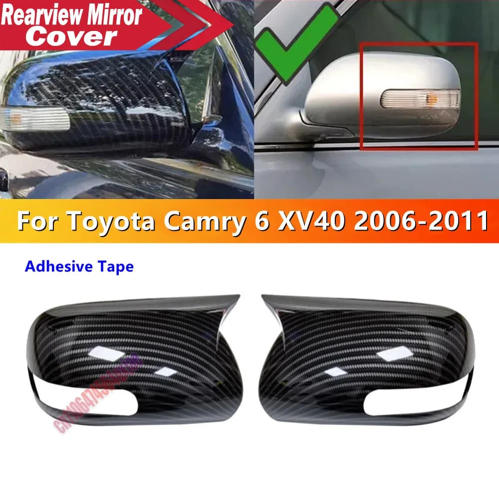 For Toyota Camry 6 XV40 Mark X Reiz ABS Car Rearview Side Mirror Cover Wing Cap Exterior Door Housing Trim Adhesive Sticker