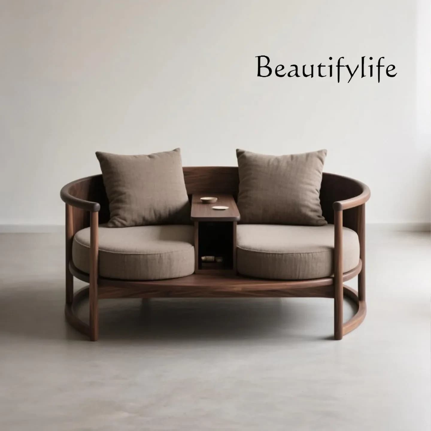 A44 New Chinese-style North American black walnut Arhat bed double sofa solid wood one-piece chair fabric chaise longue