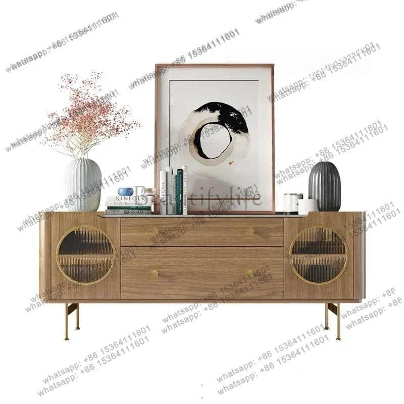 simple solid wood entrance home living room marble storage cabinet  Nordic light luxury dining side cabinet tea cabinet modern
