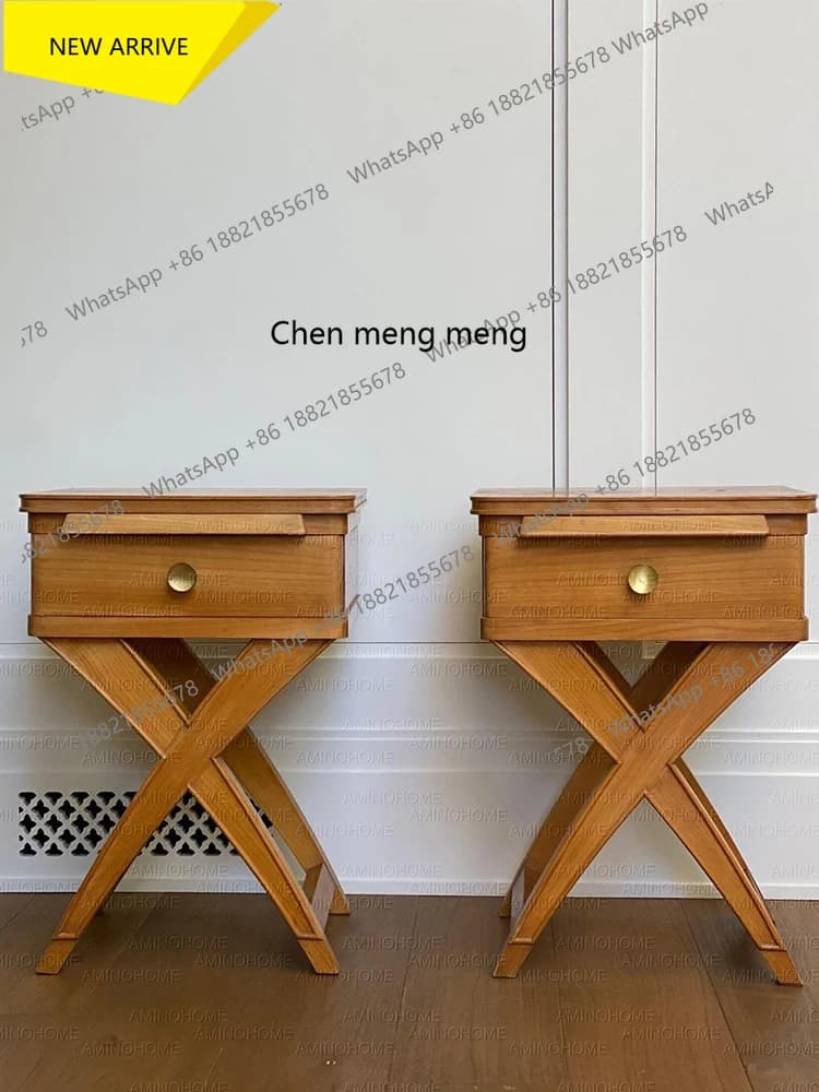M138 French Vintage Solid Wood Bedside Table Bedroom Retro High-End Low Table Wabi-Sabi Style Sofa Side Table Cabinet Furniture