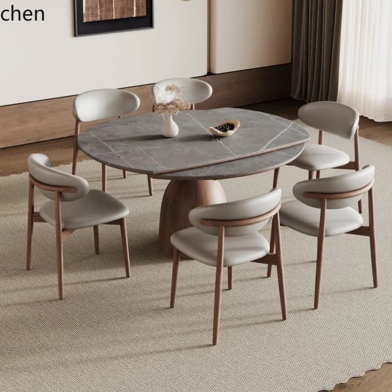 DSAsolid wood rock slab dining table - convertible round/square extendable rock slab dining table and chair set