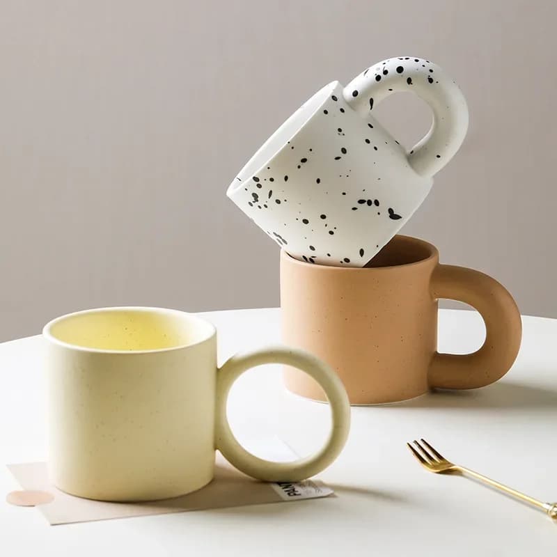 Big ears mug Internet celebrity water cup artistic handle cup ins wind splashing ink creative couple cup