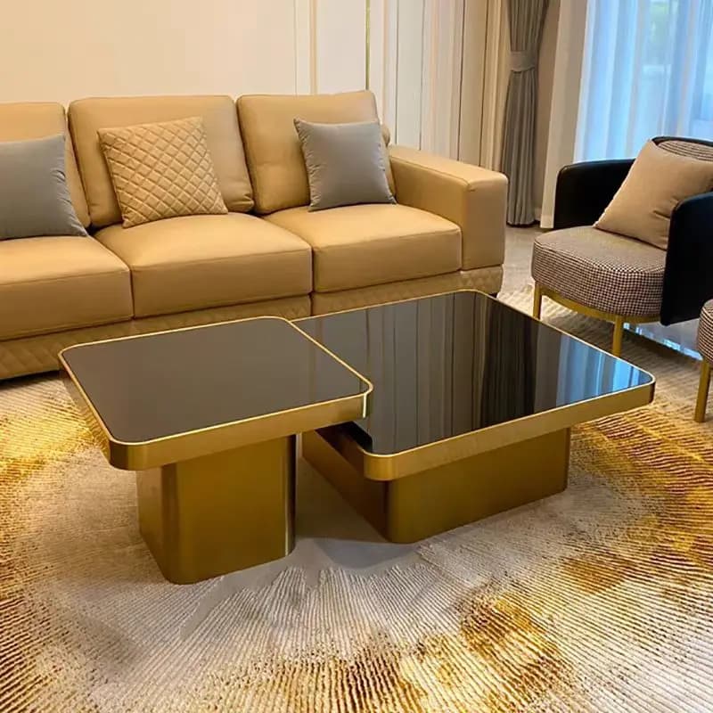 Customization Marble Top Stainless Steel Coffee Table Sets of 2 Living Room square Black Marble Top Luxury Center Table Set
