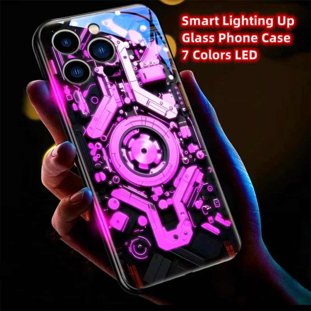 Mechanical Slideway Luminous Glass LED Call Light Up Flash Phone Case For Honor 200 100 90 80 70 60 50 30 Pro