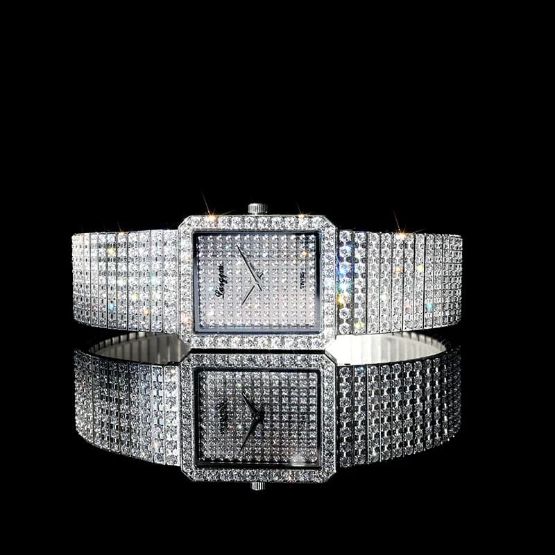 OUPAI 2022 New Arrival Rectangle Ice Out Bling Bling Diamond Watch Lady Luxury Ultra Thin  RONDA Movement Quartz Wristwatch