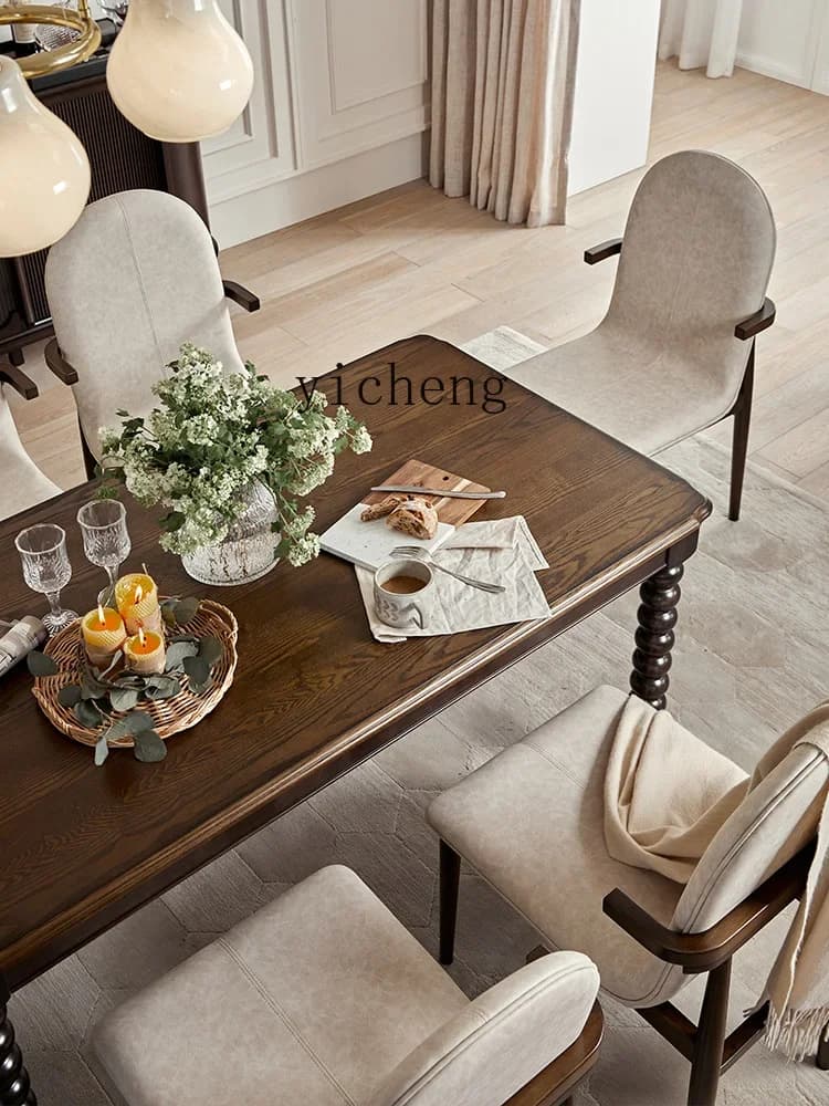 Retro Solid Wood Dining Table Simple High-End Desk Dual-Use Household Small Apartment Dining Table