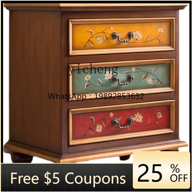 LYY  bedside table solid wood painted chest cabinet drawer cabinet storage overall cabinet retro complete furniture