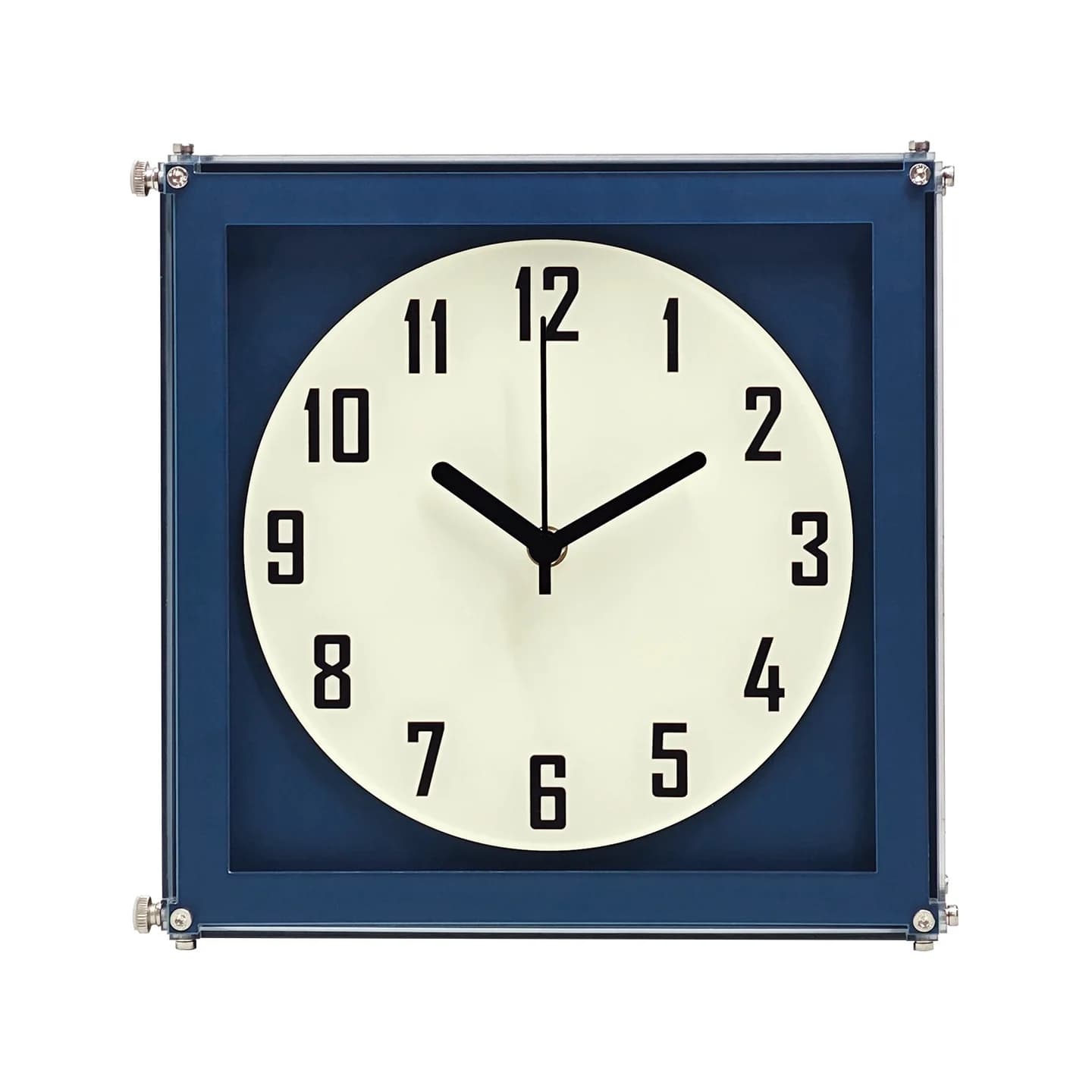 Deep sea blue acrylic white clock face square single-sided quartz clock wall-mounted without holes drilled