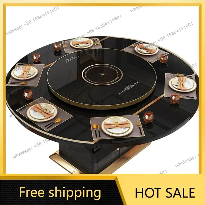 zj.Nordic Dinner Table Round Dining Tables Set Kitchen Glass Modern Dinning Luxury Multifunctional Smart Esstische Home Furnitur